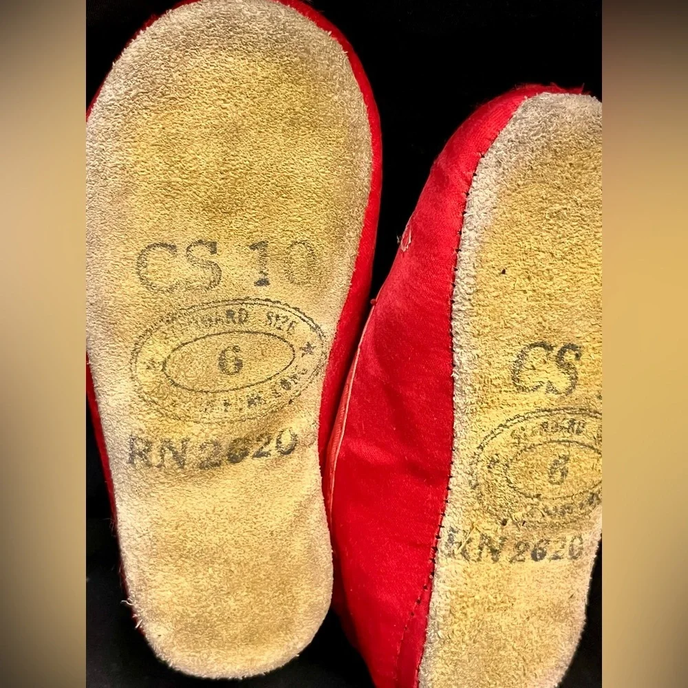 VTG Chinese Embroidered Silk Red Dragon Baby Slippers Shoes Doll Display Sz 6